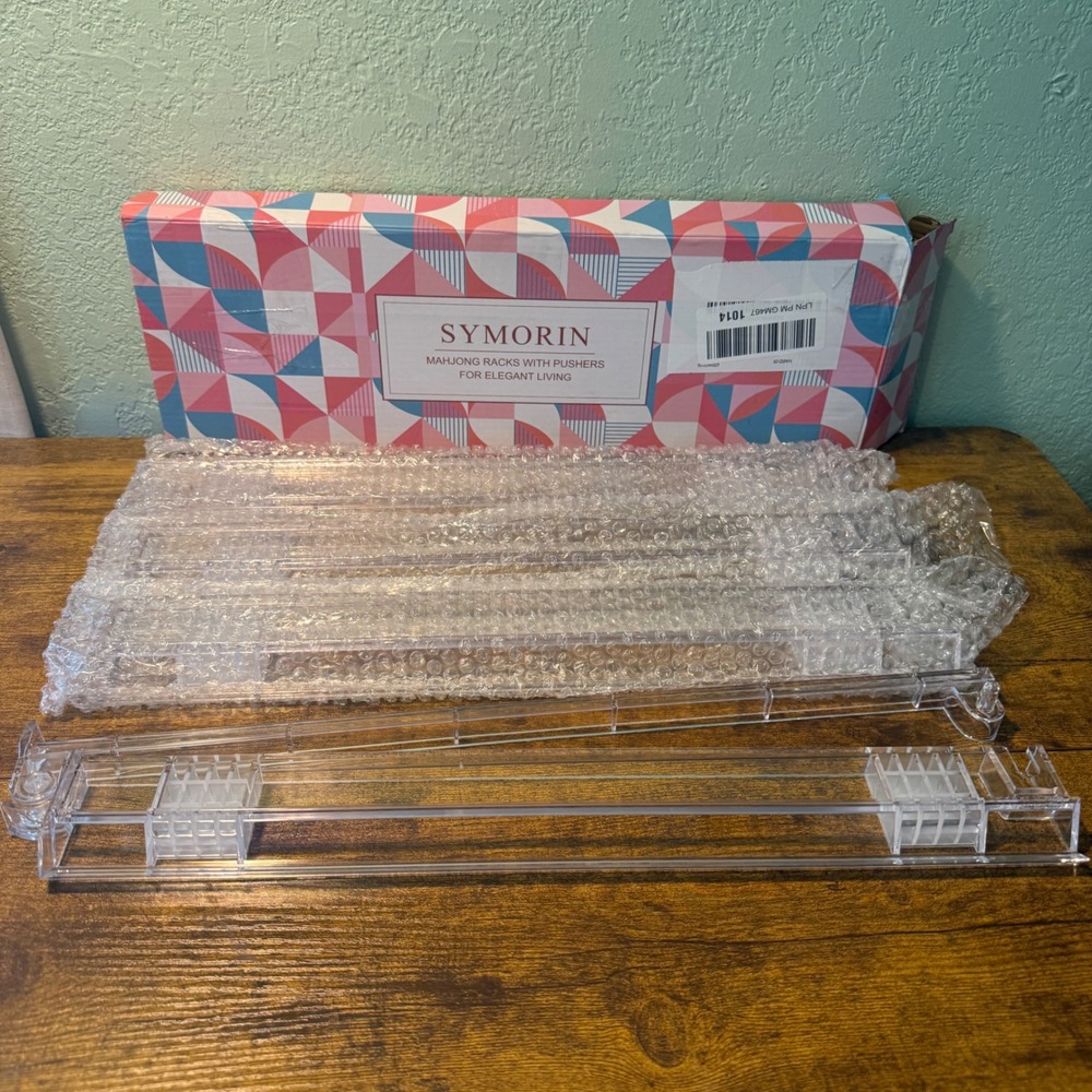 Symorin 4 Pack Clear Acrylic Mahjong Racks with Pushers Non-Slip 17.8in Set